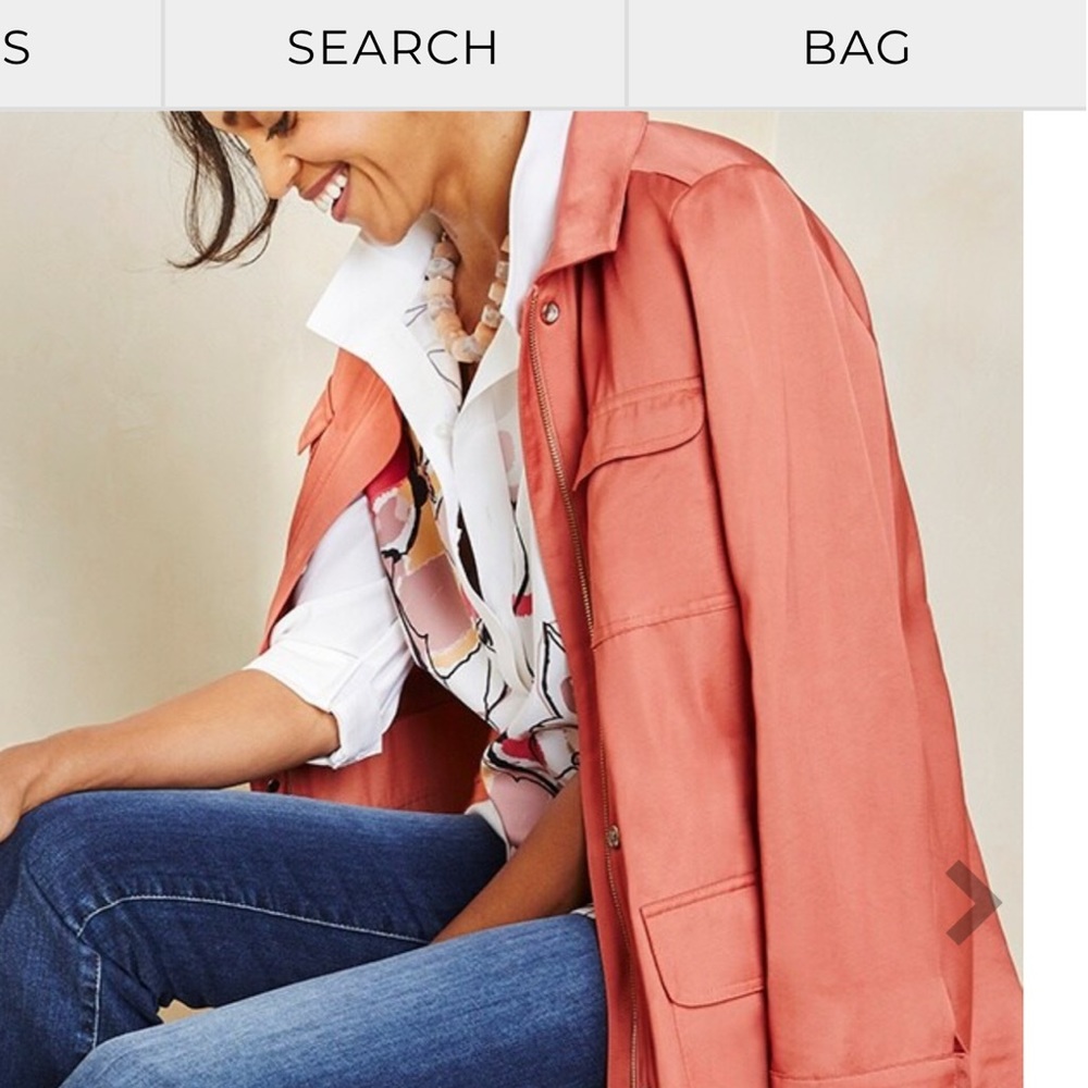 Chico’s Satin Utility Jacket Desert Red 
Size 3 New With Tags